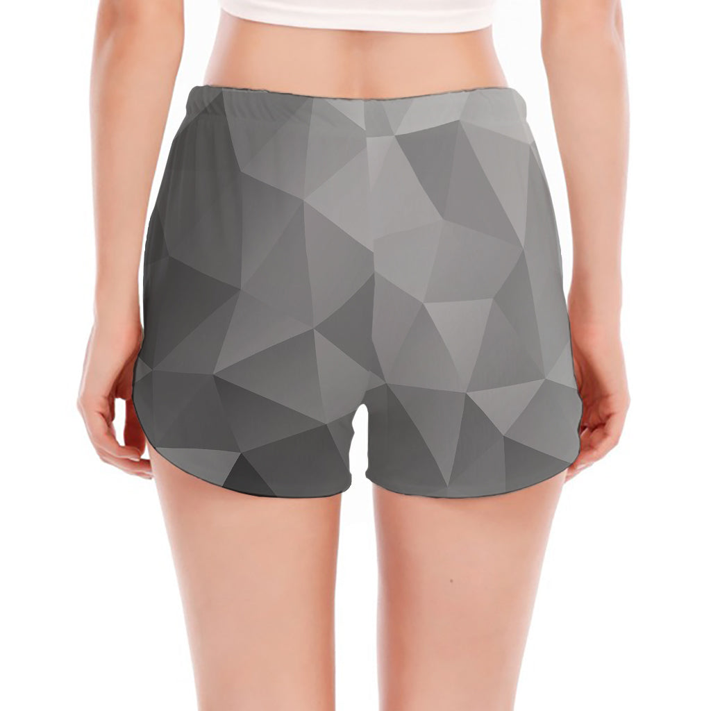 Grey Polygonal Geometric Print Women's Split Running Shorts