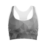 Grey Polygonal Geometric Print Women's Sports Bra