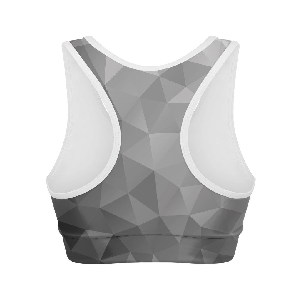 Grey Polygonal Geometric Print Women's Sports Bra