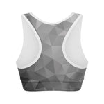 Grey Polygonal Geometric Print Women's Sports Bra