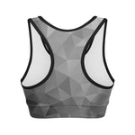 Grey Polygonal Geometric Print Women's Sports Bra