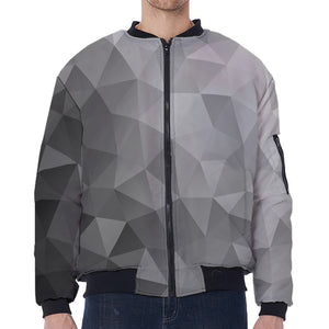 Grey Polygonal Geometric Print Zip Sleeve Bomber Jacket