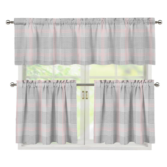 Grey Prince of Wales Check Print 3 Piece Kitchen Curtains