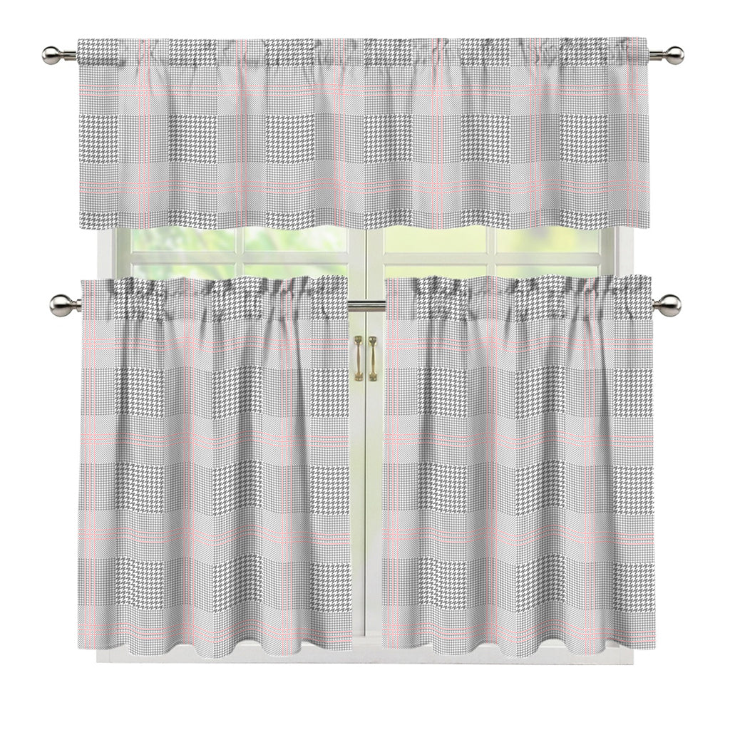 Grey Prince of Wales Check Print 3 Piece Kitchen Curtains