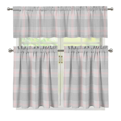 Grey Prince of Wales Check Print 3 Piece Kitchen Curtains
