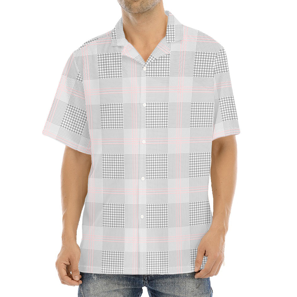 Grey Prince of Wales Check Print Aloha Shirt