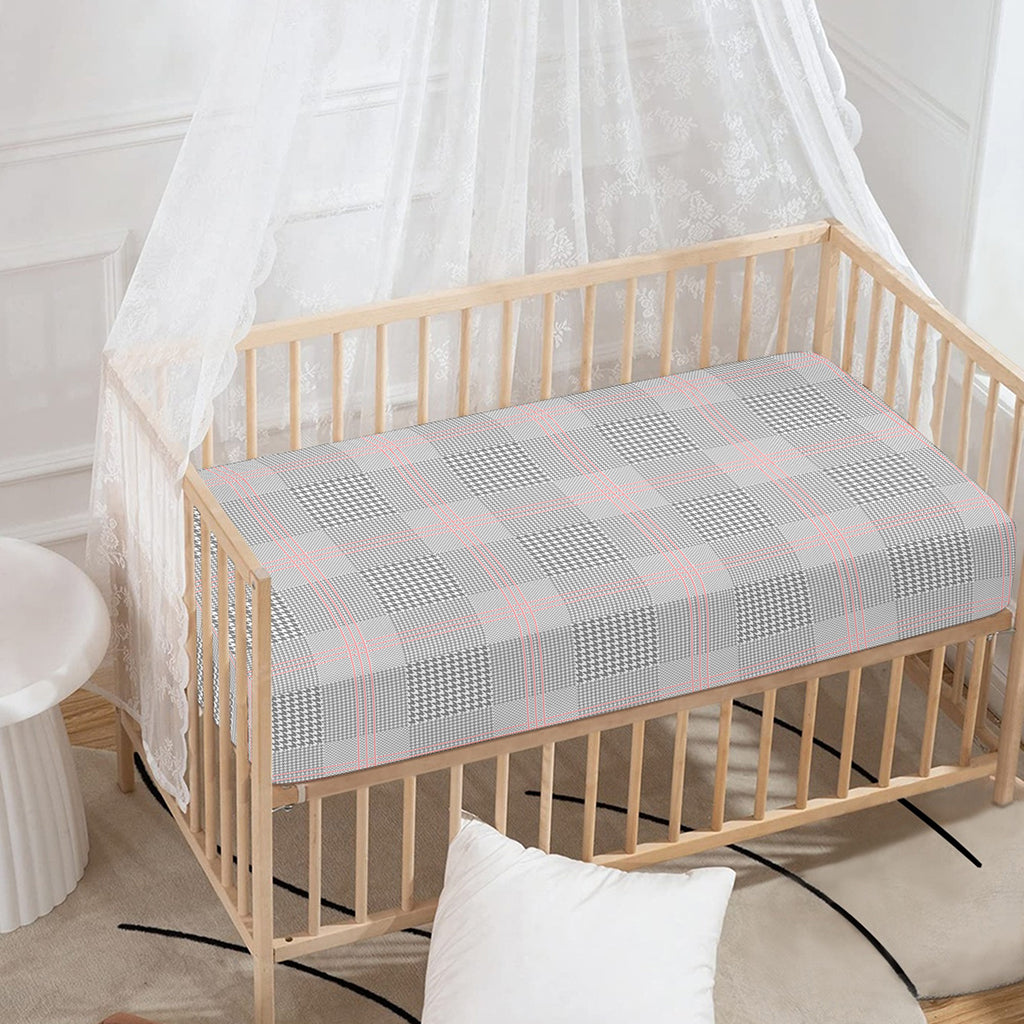 Grey Prince of Wales Check Print Baby Crib Sheet