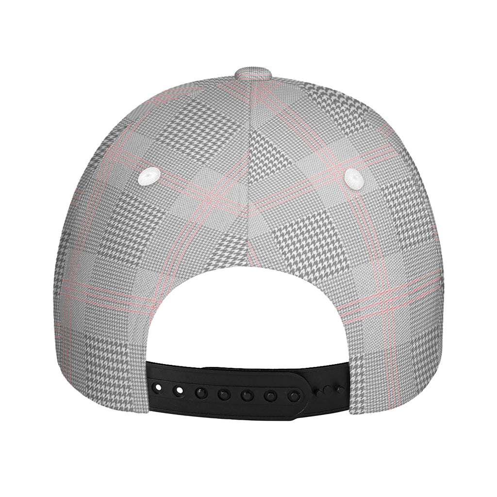 Grey Prince of Wales Check Print Baseball Cap