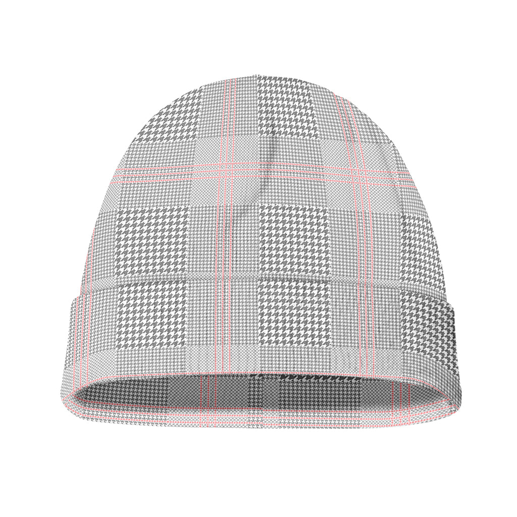 Grey Prince of Wales Check Print Beanie