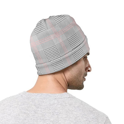 Grey Prince of Wales Check Print Beanie