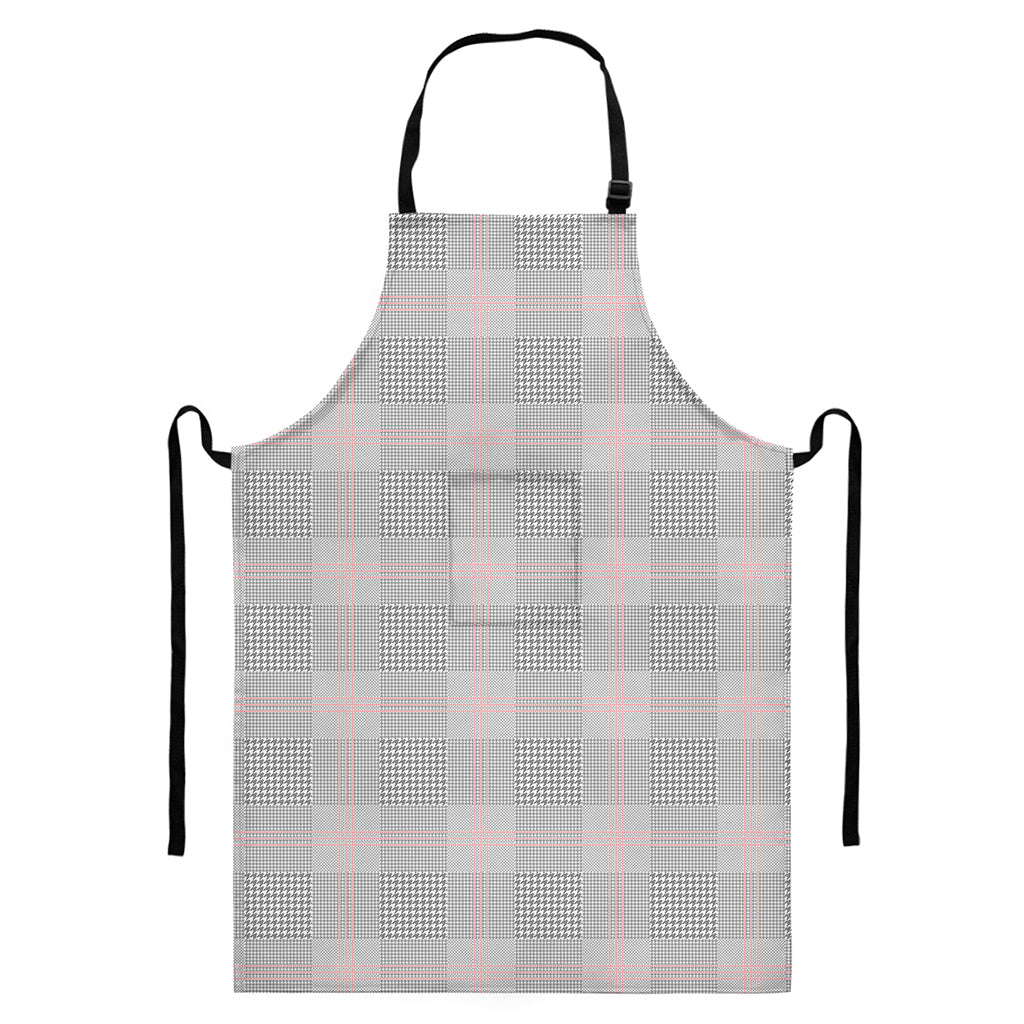 Grey Prince of Wales Check Print Bib Apron With Pocket