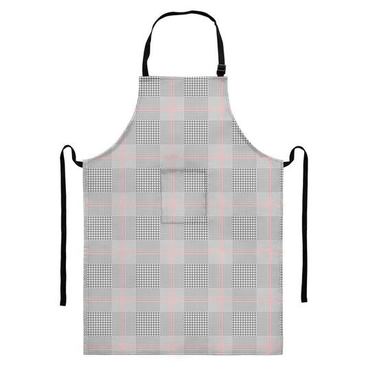 Grey Prince of Wales Check Print Bib Apron With Pocket