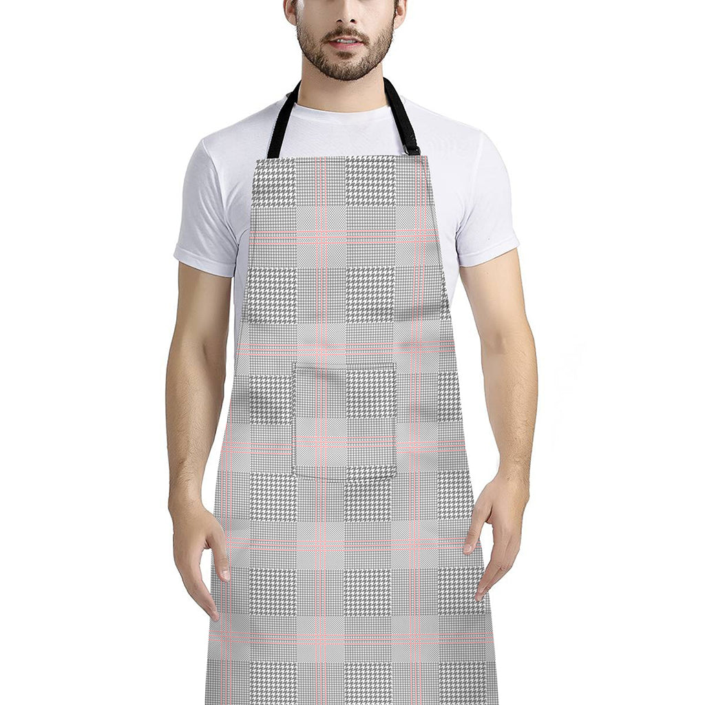 Grey Prince of Wales Check Print Bib Apron With Pocket