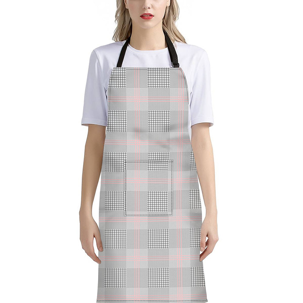 Grey Prince of Wales Check Print Bib Apron With Pocket