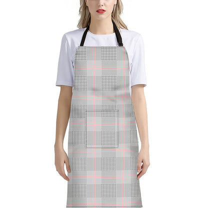 Grey Prince of Wales Check Print Bib Apron With Pocket