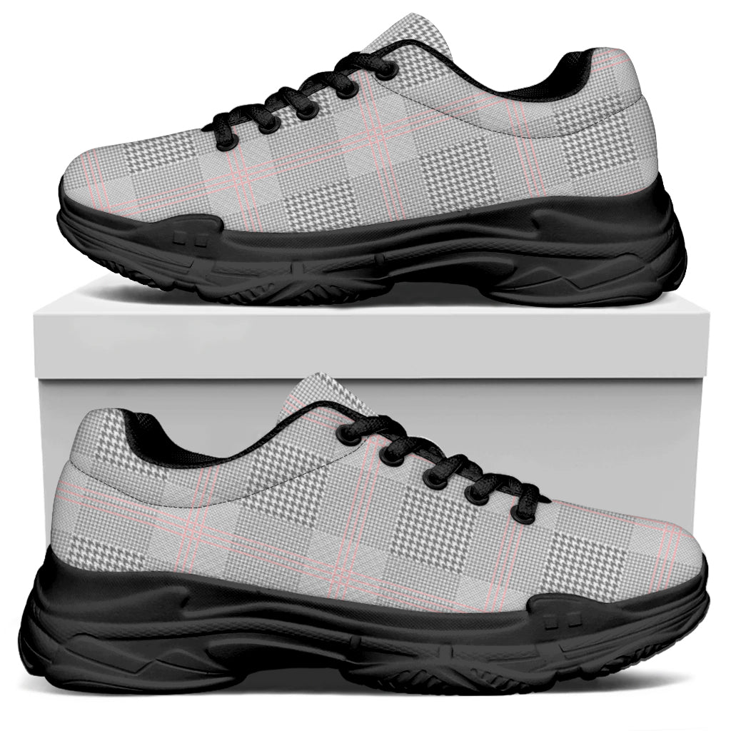 Grey Prince of Wales Check Print Black Chunky Shoes