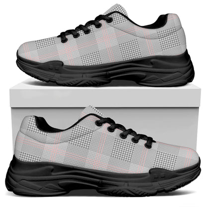 Grey Prince of Wales Check Print Black Chunky Shoes