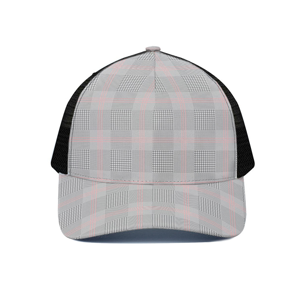 Grey Prince of Wales Check Print Black Mesh Trucker Cap