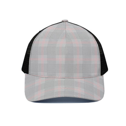 Grey Prince of Wales Check Print Black Mesh Trucker Cap