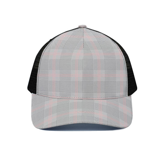 Grey Prince of Wales Check Print Black Mesh Trucker Cap