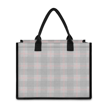 Grey Prince of Wales Check Print Canvas Tote Bag