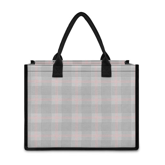 Grey Prince of Wales Check Print Canvas Tote Bag