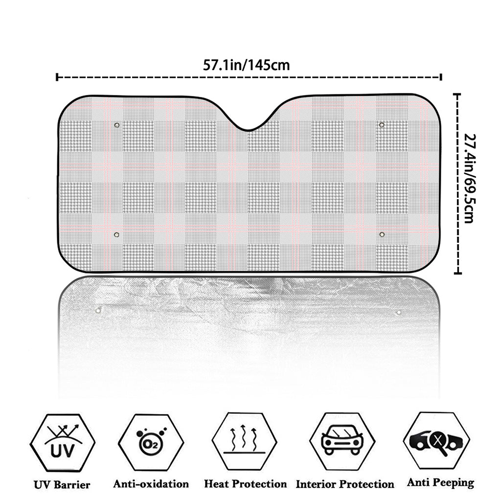 Grey Prince of Wales Check Print Car Windshield Sun Shade