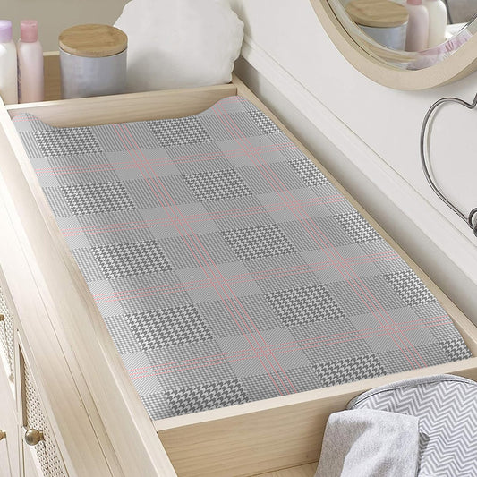 Grey Prince of Wales Check Print Changing Pad Cover