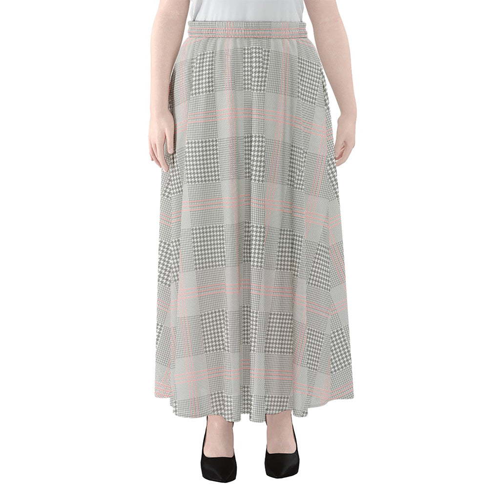 Grey Prince of Wales Check Print Chiffon Maxi Skirt