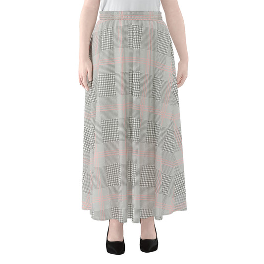 Grey Prince of Wales Check Print Chiffon Maxi Skirt