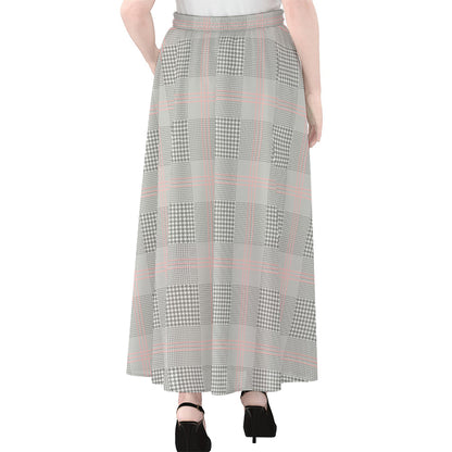 Grey Prince of Wales Check Print Chiffon Maxi Skirt