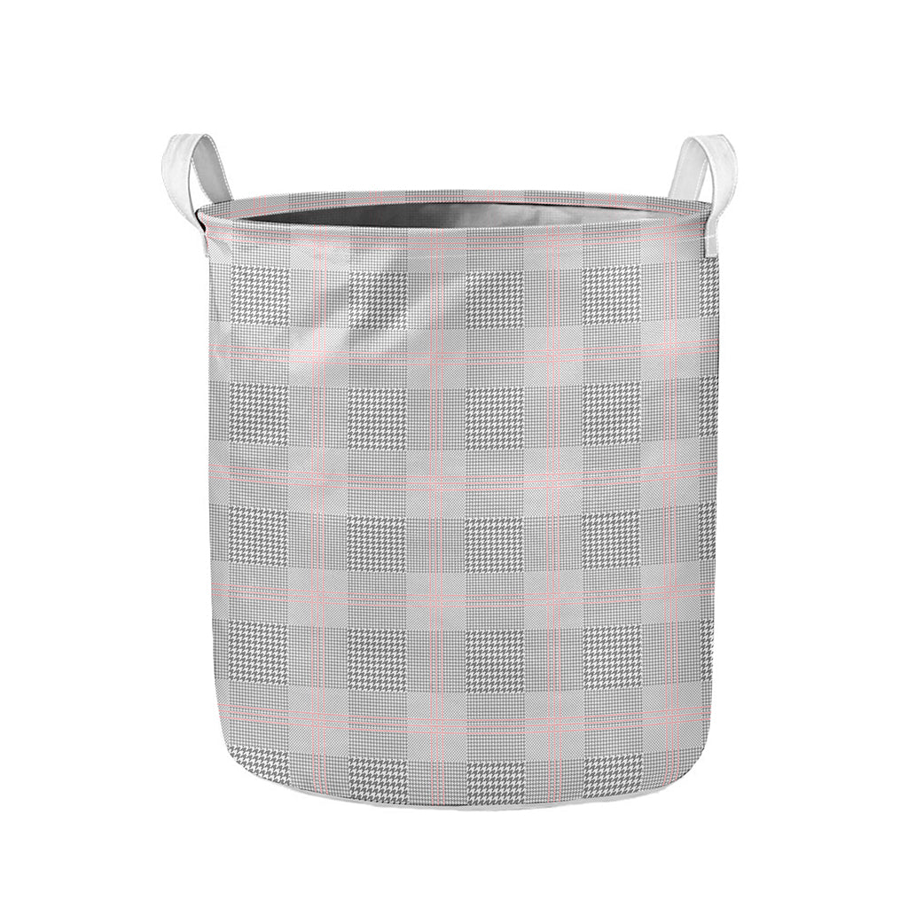 Grey Prince of Wales Check Print Collapsible Laundry Basket