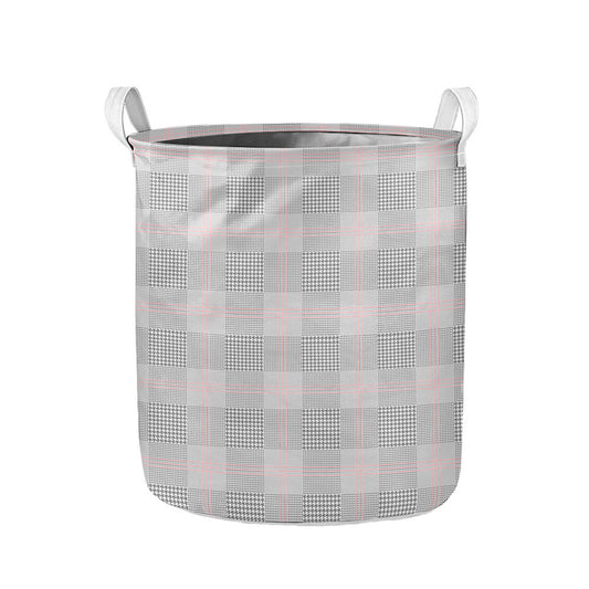 Grey Prince of Wales Check Print Collapsible Laundry Basket
