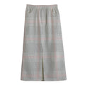 Grey Prince of Wales Check Print Cotton Front Slit Maxi Skirt