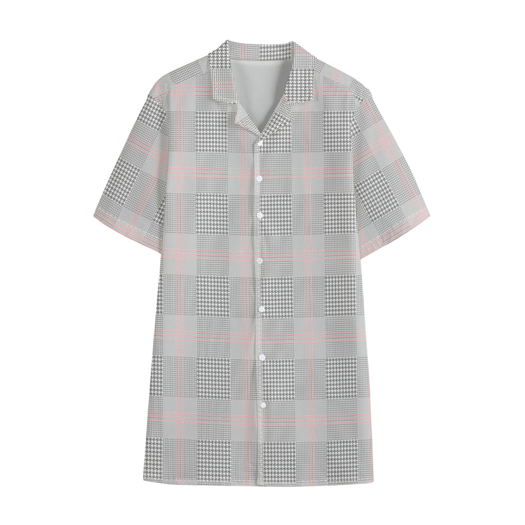 Grey Prince of Wales Check Print Cotton Hawaiian Shirt