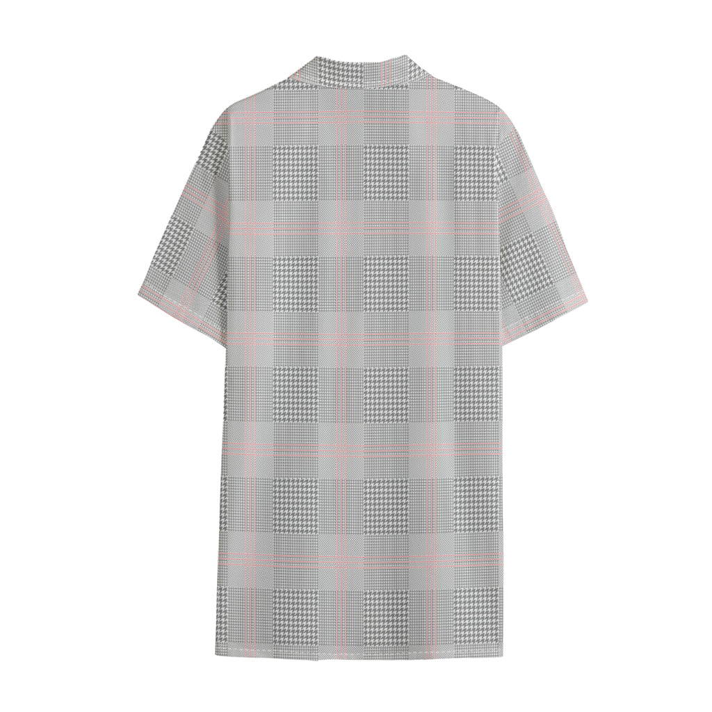 Grey Prince of Wales Check Print Cotton Hawaiian Shirt