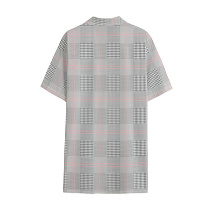 Grey Prince of Wales Check Print Cotton Hawaiian Shirt