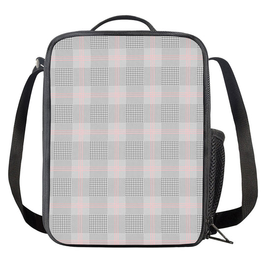 Grey Prince of Wales Check Print Crossbody Lunch Bag