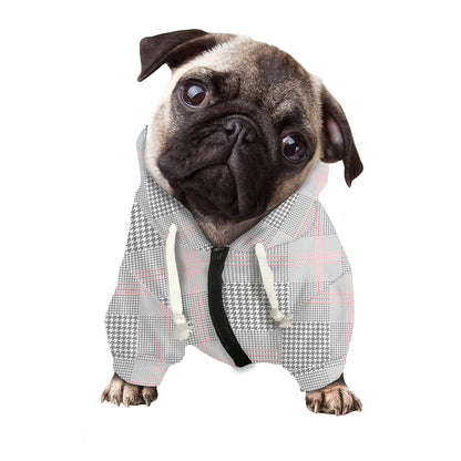 Grey Prince of Wales Check Print Dog Zip Up Hoodie