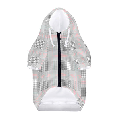 Grey Prince of Wales Check Print Dog Zip Up Hoodie