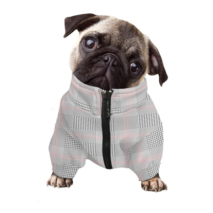 Grey Prince of Wales Check Print Dog Zip Up Jacket