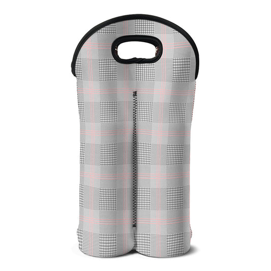 Grey Prince of Wales Check Print Double Neoprene Wine Tote