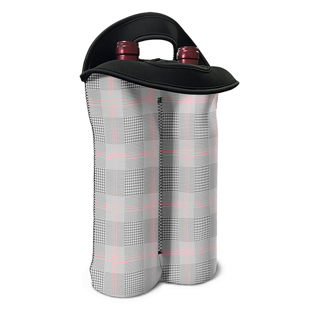 Grey Prince of Wales Check Print Double Neoprene Wine Tote