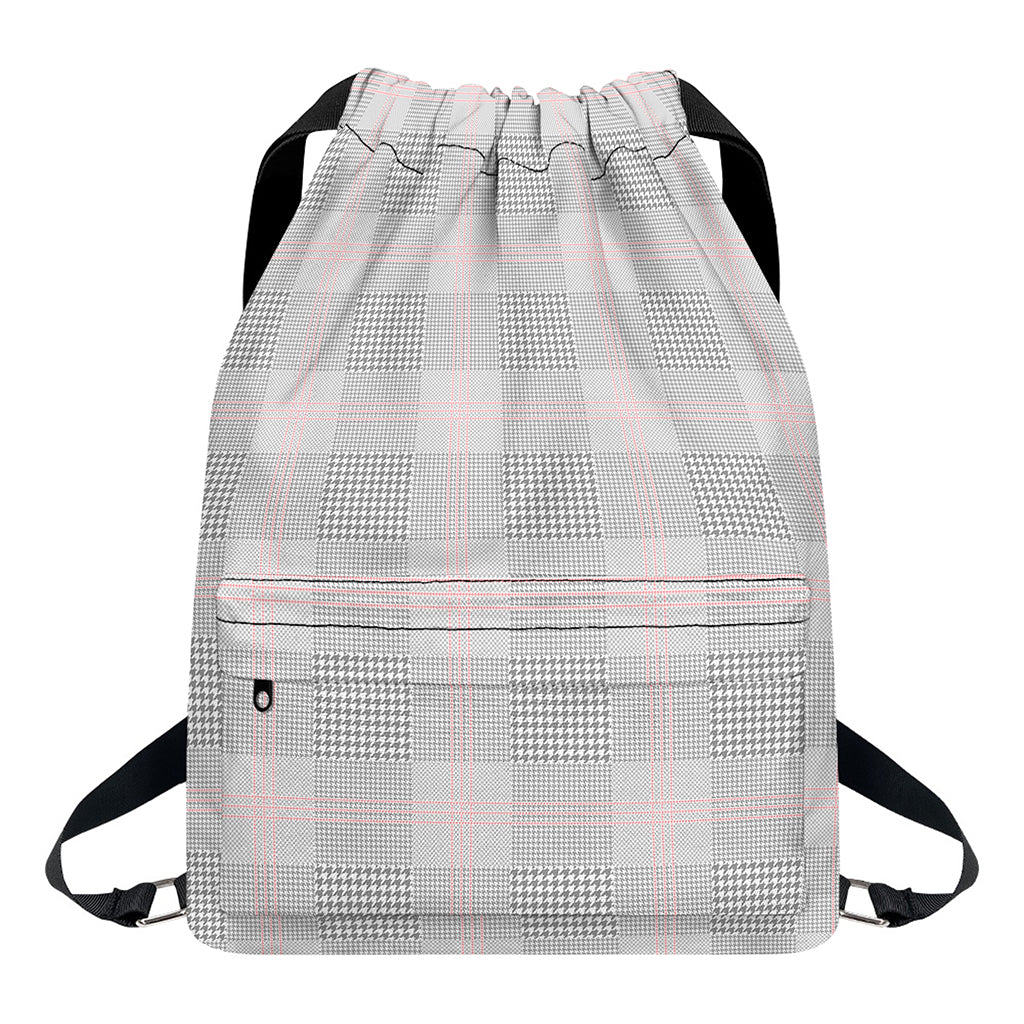 Grey Prince of Wales Check Print Drawstring Backpack