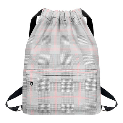 Grey Prince of Wales Check Print Drawstring Backpack