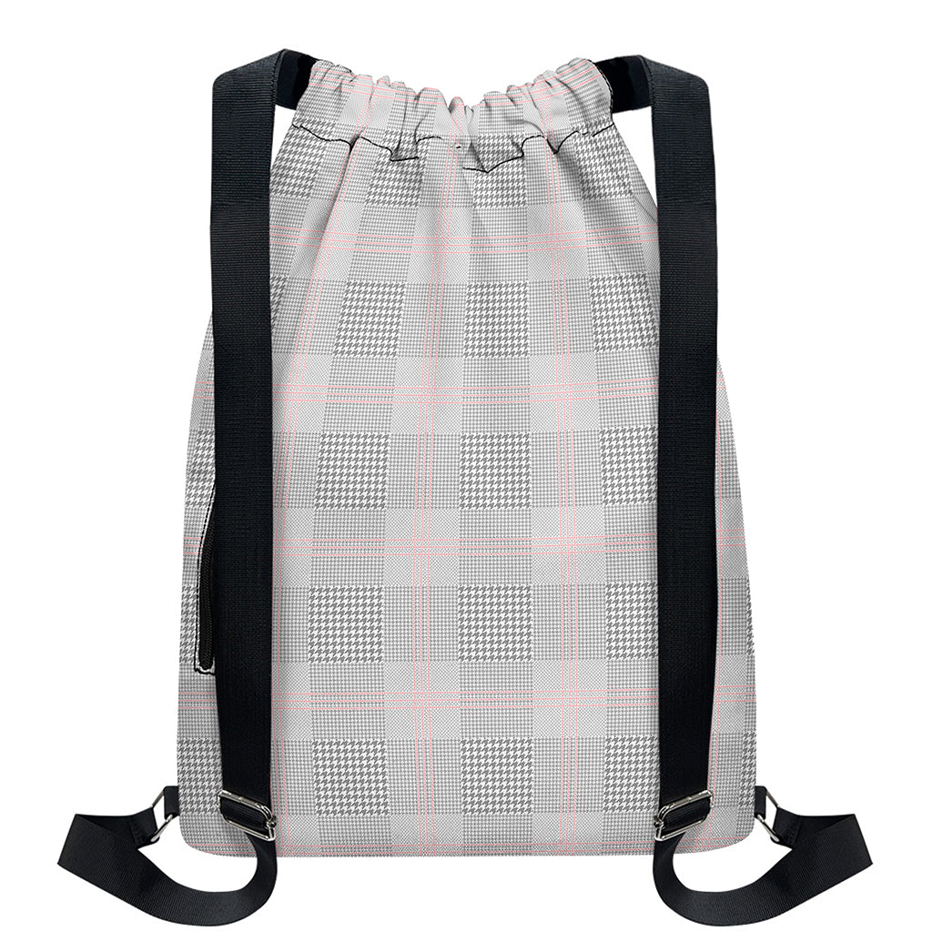Grey Prince of Wales Check Print Drawstring Backpack