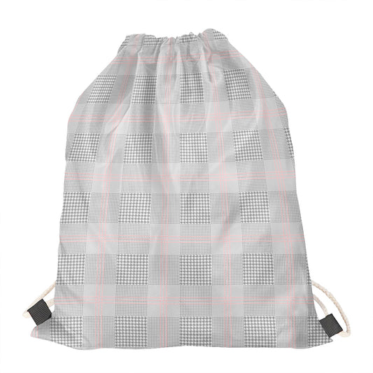 Grey Prince of Wales Check Print Drawstring Bag