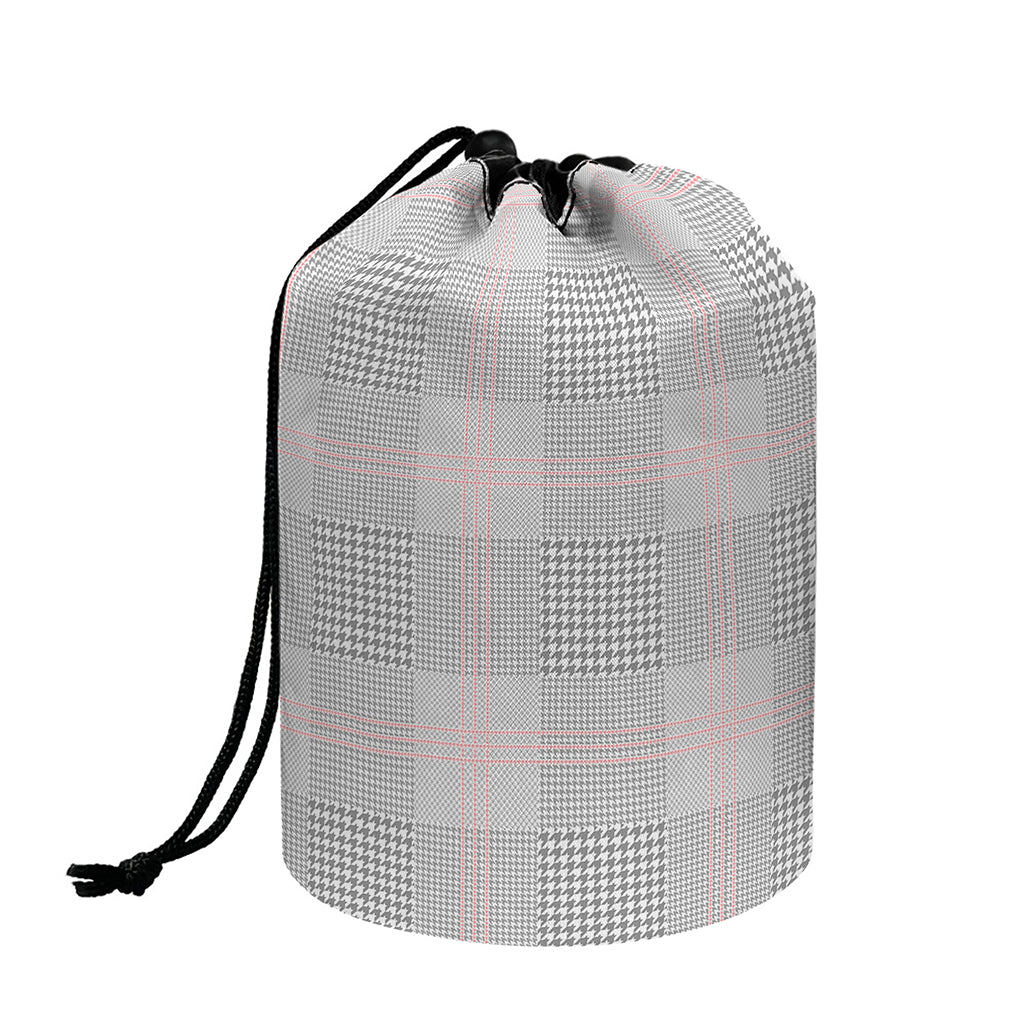 Grey Prince of Wales Check Print Drawstring Makeup Bag