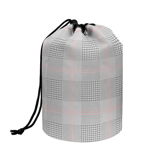 Grey Prince of Wales Check Print Drawstring Makeup Bag