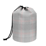 Grey Prince of Wales Check Print Drawstring Makeup Bag